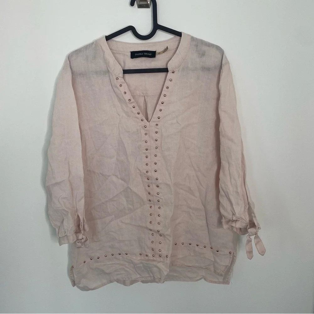 Ivanka Trump Studded Linen Blend Tunic Pink‎ Small - Picture 2 of 4